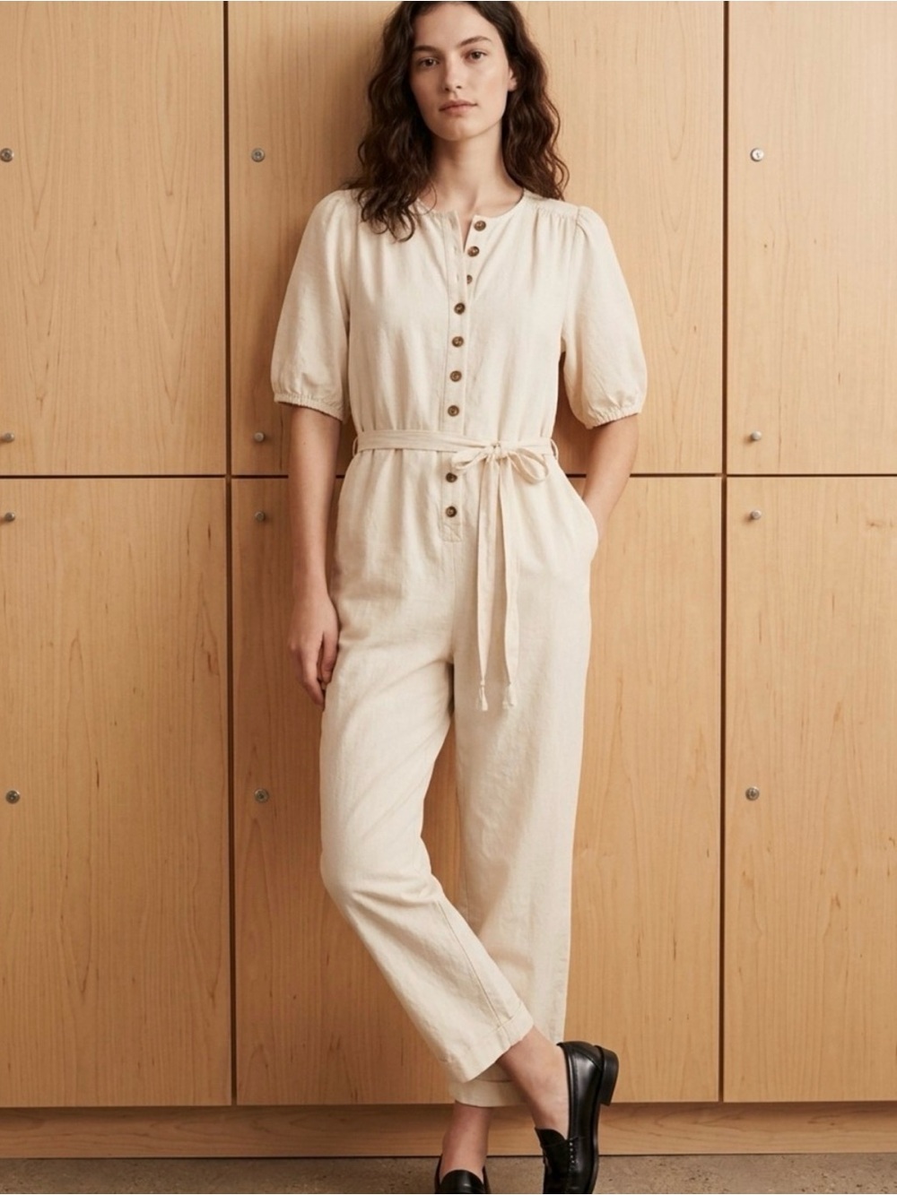 Madewell Cream Button-Up Utility Jumpsuit